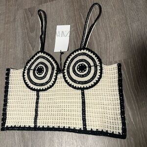 Zara black and cream crochet top